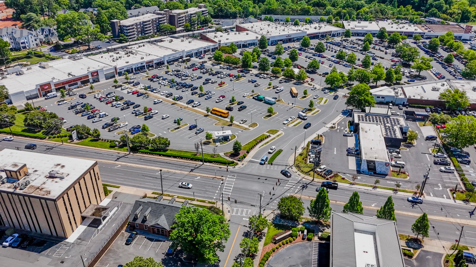 Aerial drone view over Charlotte, NC by SQO SkyWorks
