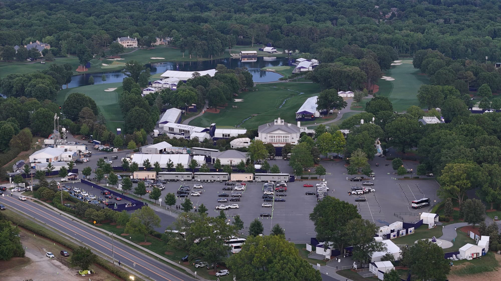 Aerial drone view over Cornelius, NC by SQO SkyWorks